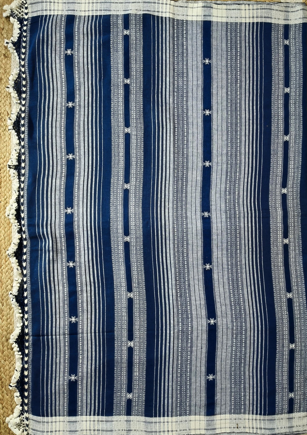 Bhujodi Kala Cotton Saree (Kutchi) - 6KC Blue - Wefta