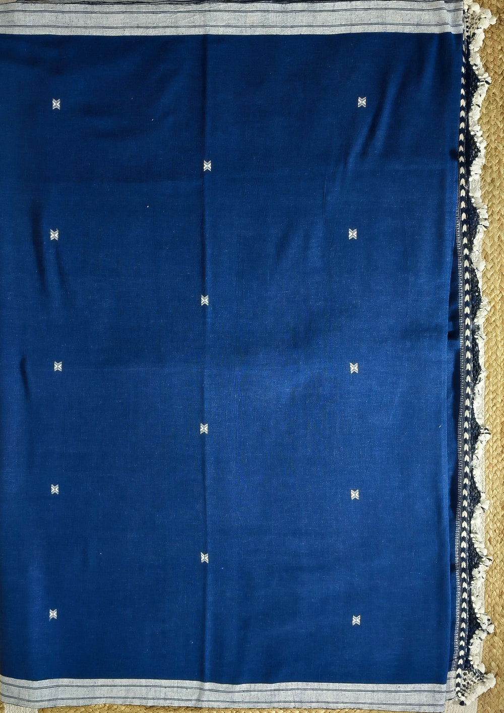 Bhujodi Kala Cotton Saree (Kutchi) - 6KC Blue - Wefta