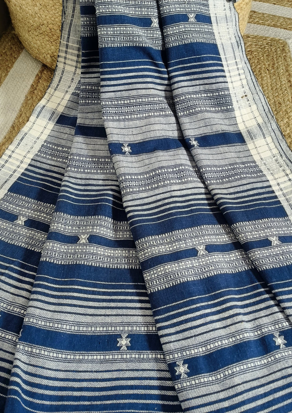 Bhujodi Kala Cotton Saree (Kutchi) - 6KC Blue - Wefta
