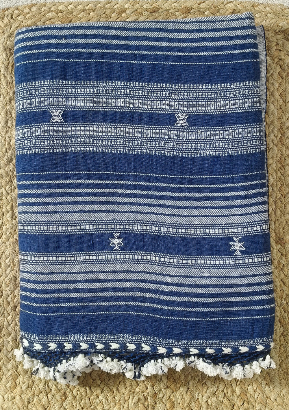 Bhujodi Kala Cotton Saree (Kutchi) - 6KC Blue - Wefta