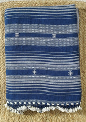 Bhujodi Kala Cotton Saree (Kutchi) - 6KC Blue - Wefta