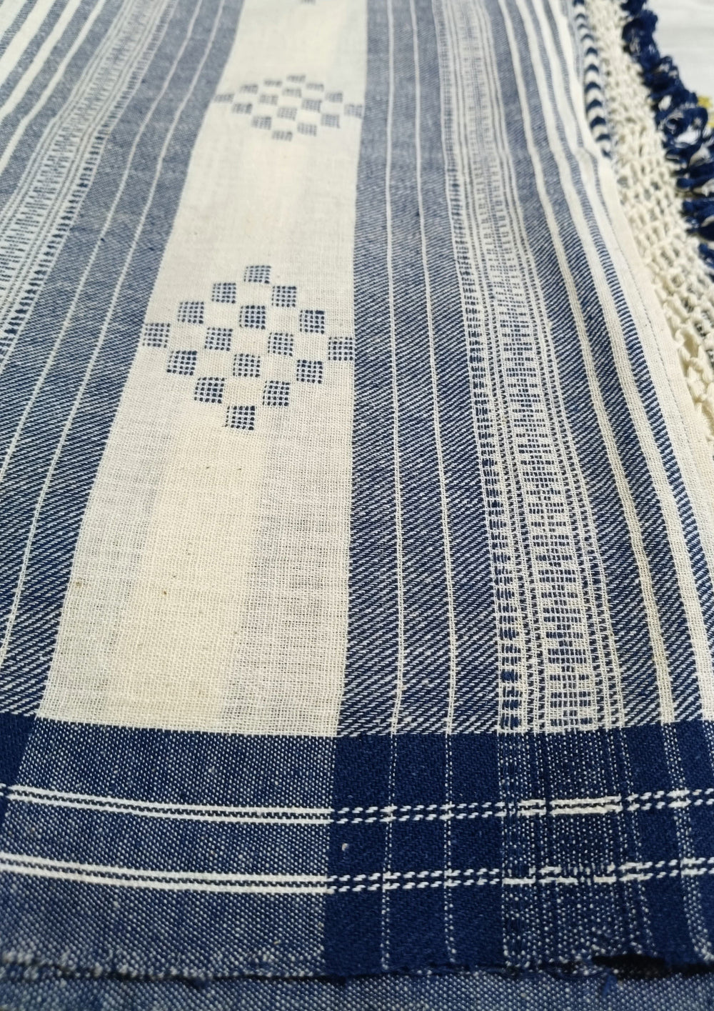 Bhujodi Kala Cotton Saree (Kutchi) - 7KC - white - Wefta