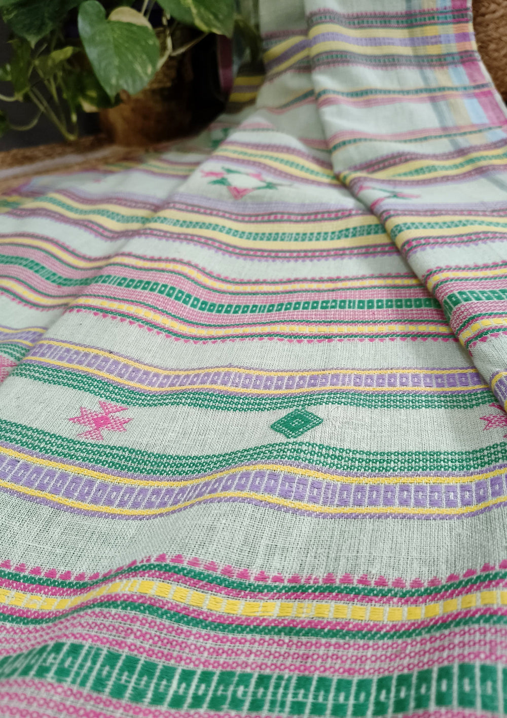 Bhujodi Kala Cotton Saree - Mint green - Wefta