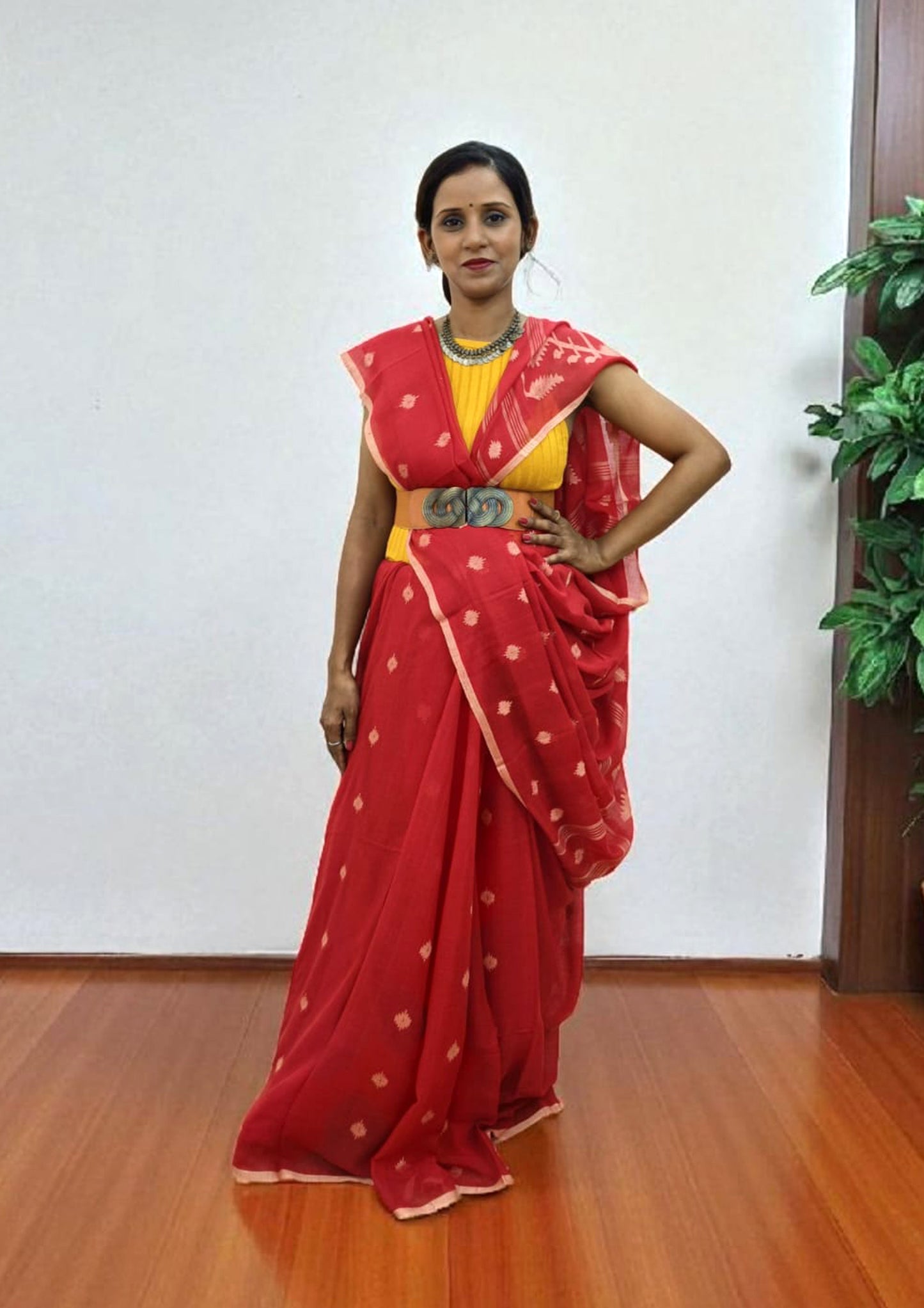 Cotton Jamdani Buti J23- Red