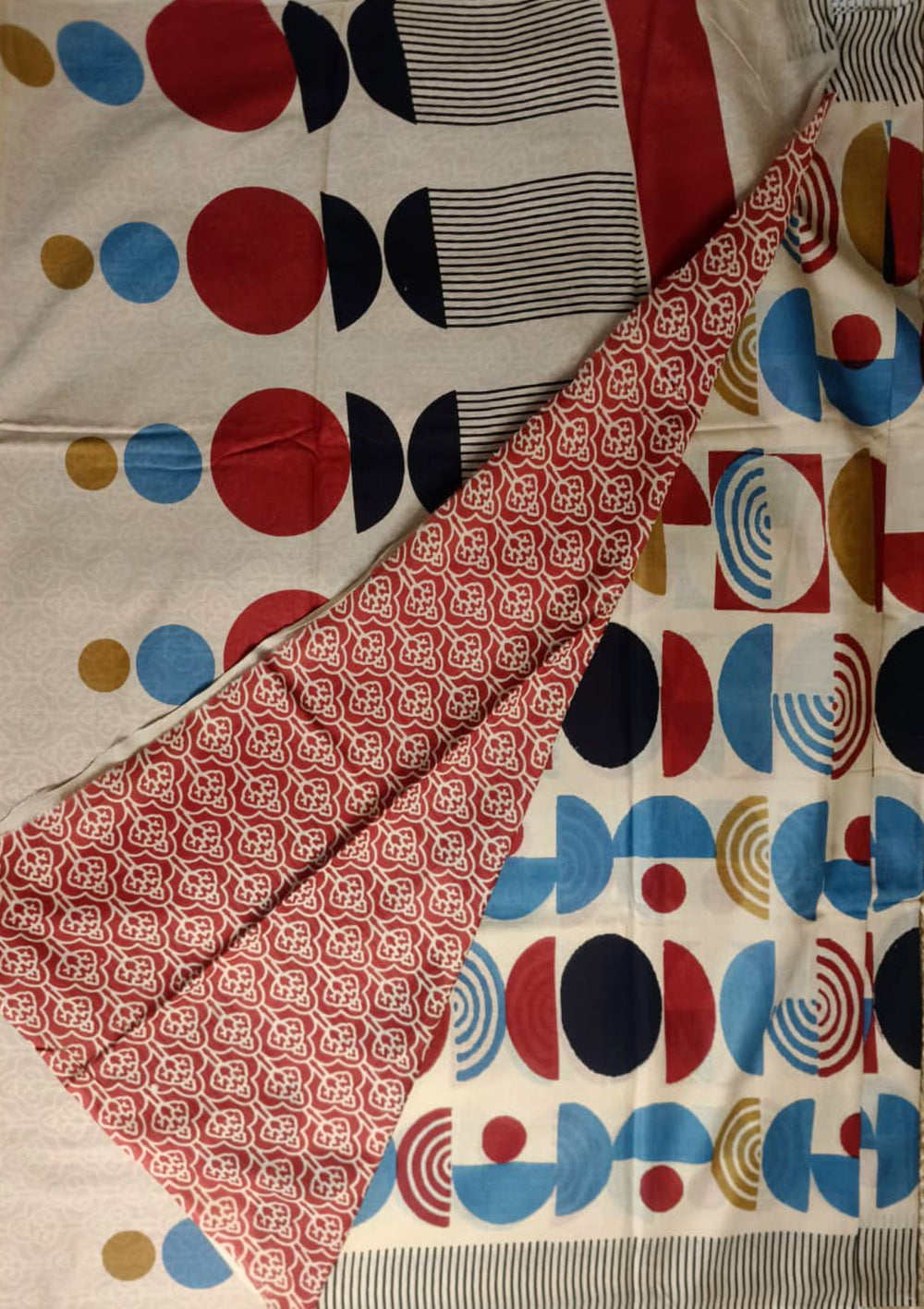 Block Printed Saree - Cream DP3 - Wefta