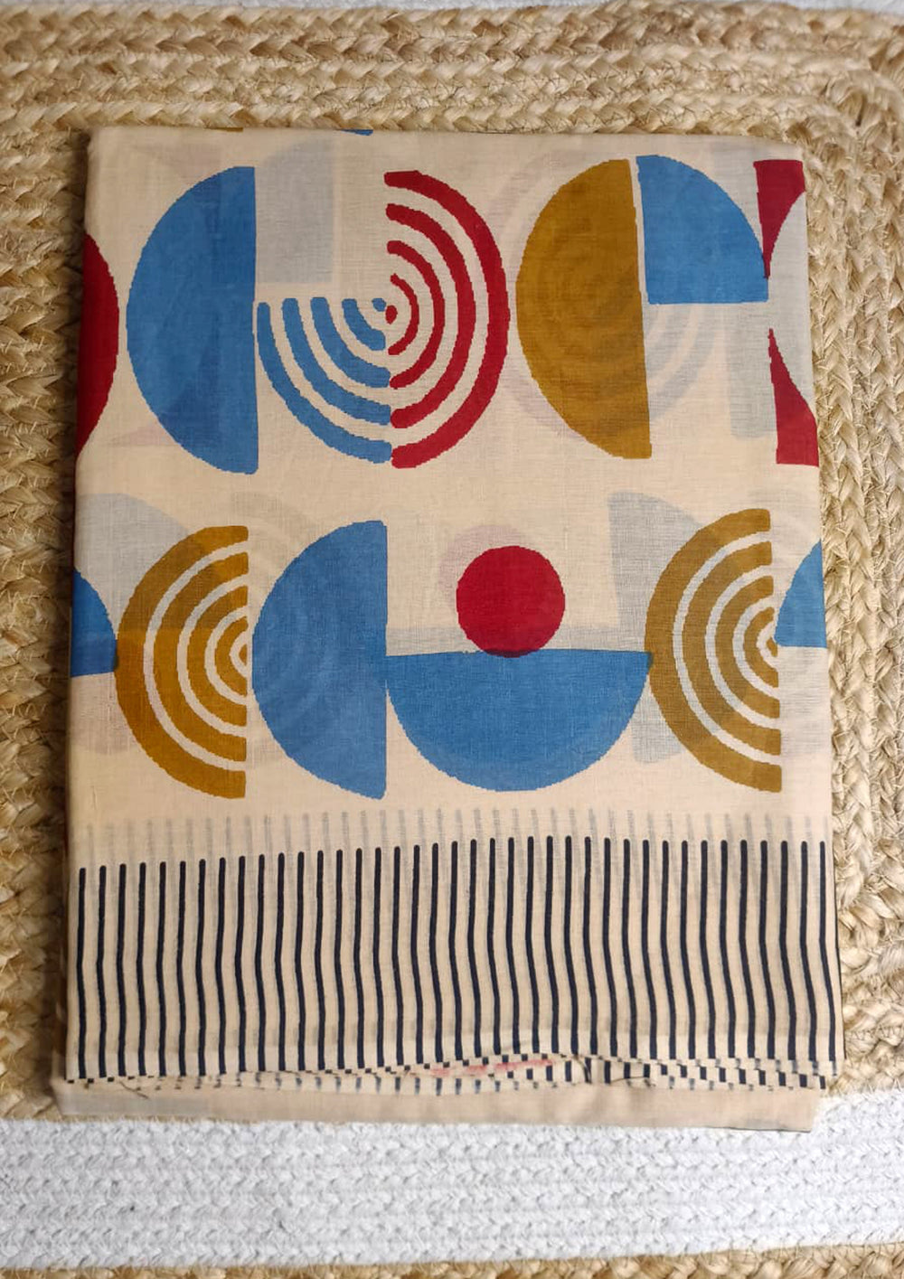 Block Printed Saree - Cream DP3 - Wefta