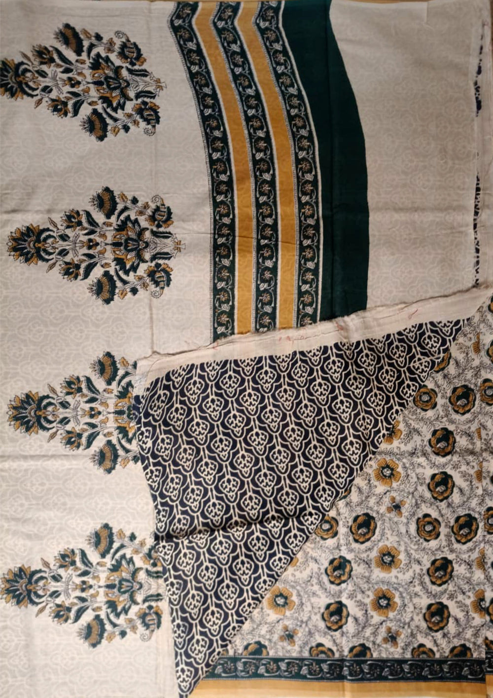 Block Printed Saree - Cream DP4 - Wefta