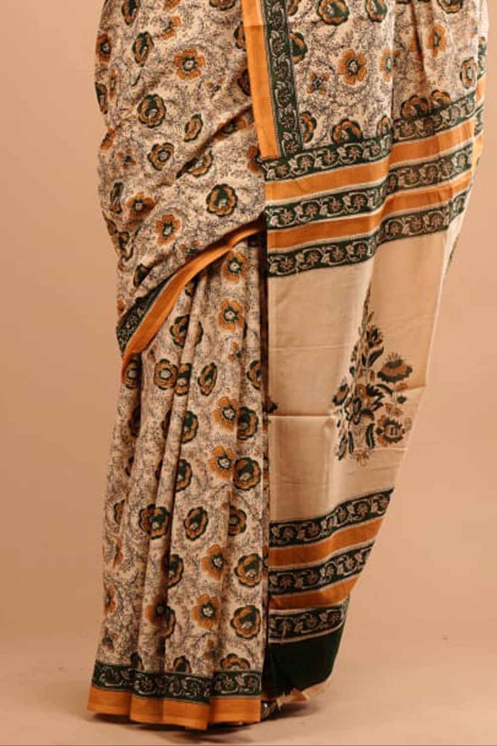Block Printed Saree - Cream DP4 - Wefta