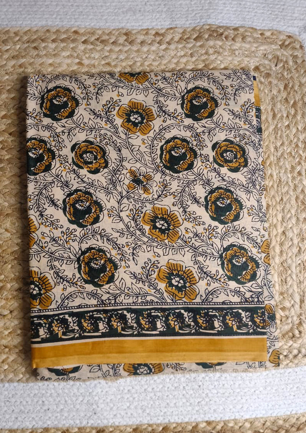 Block Printed Saree - Cream DP4 - Wefta