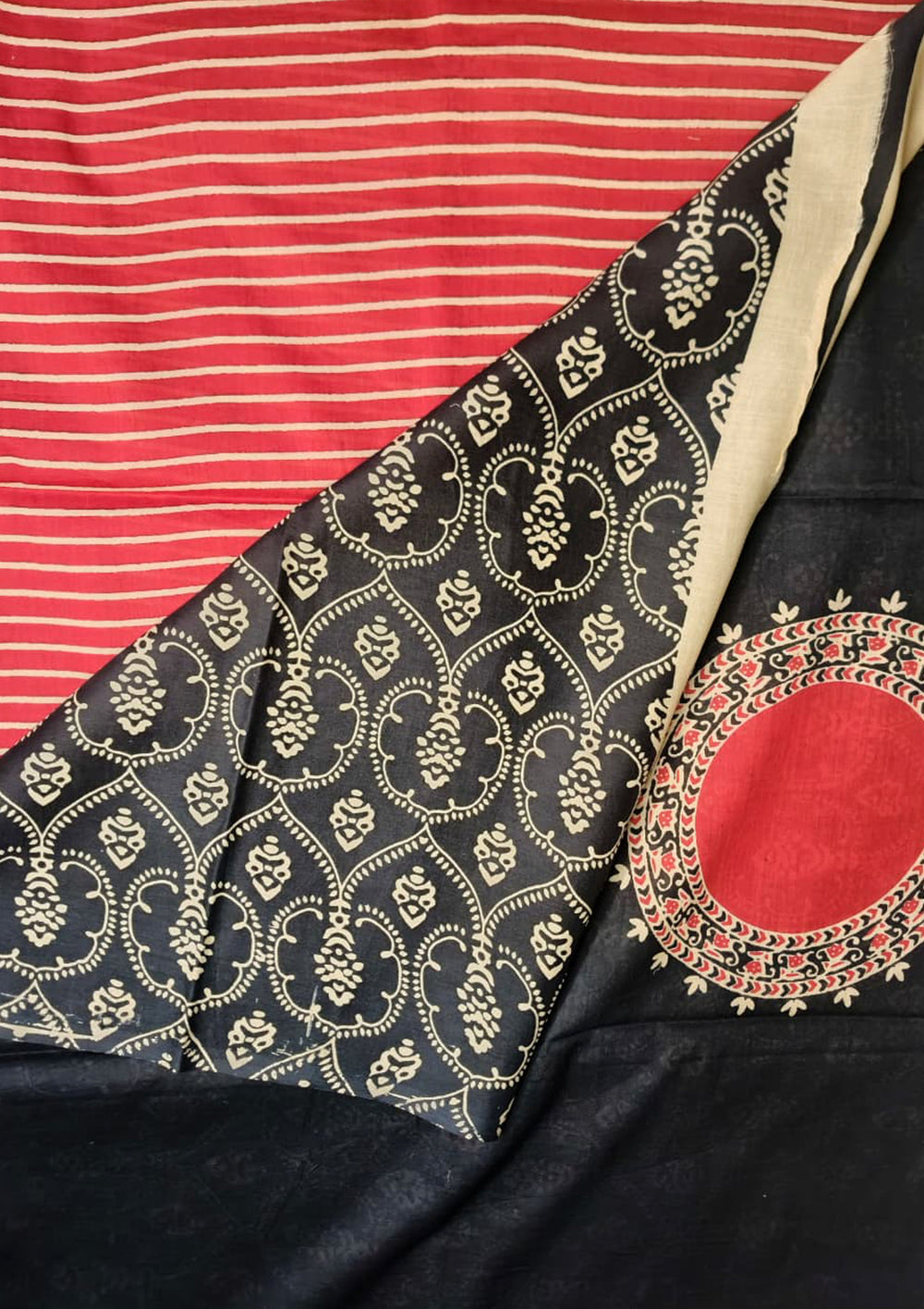 Block Printed Saree - Red DP1 - Wefta