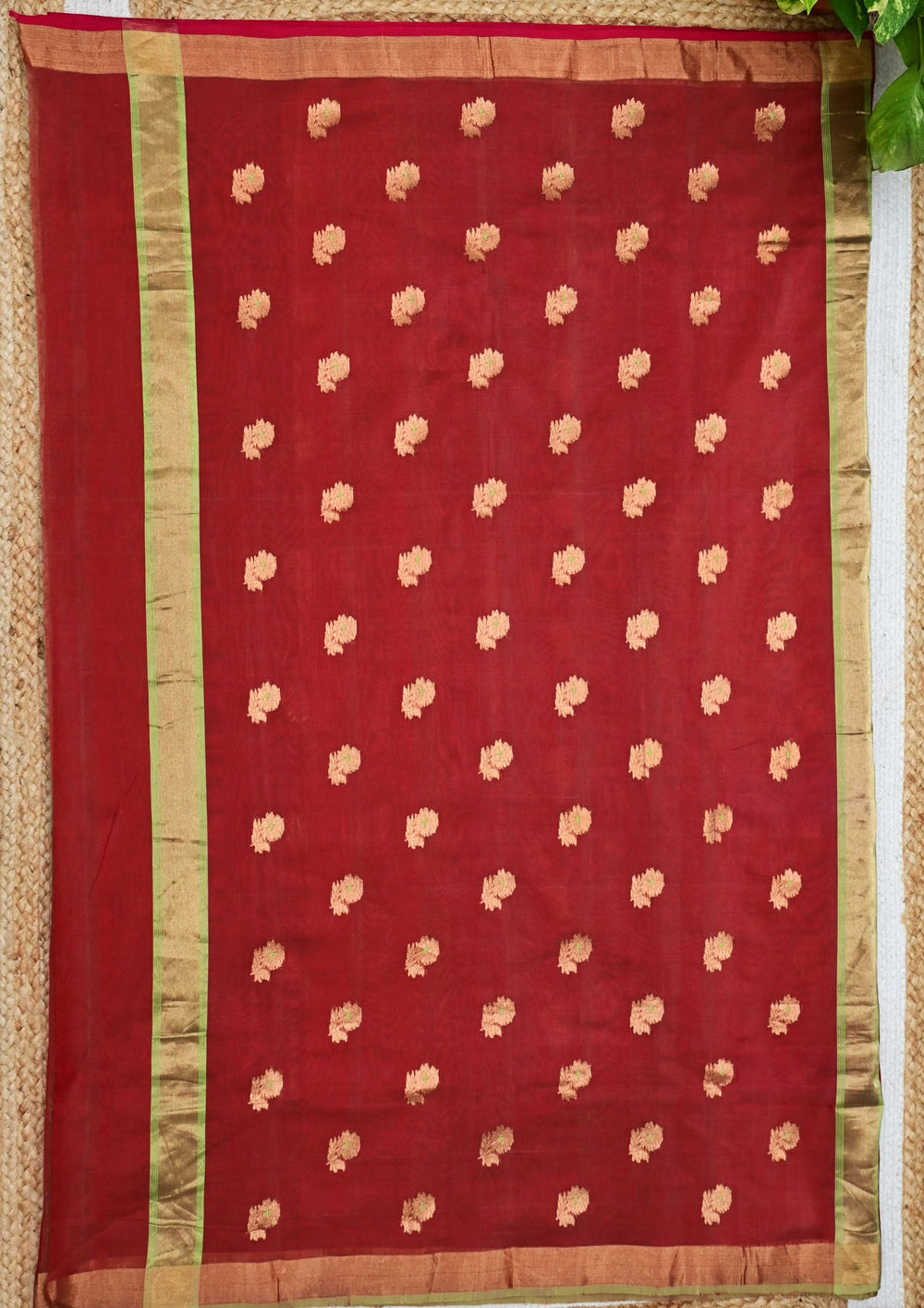 Chanderi Silk Meena Phool Saree- Red1 - Wefta
