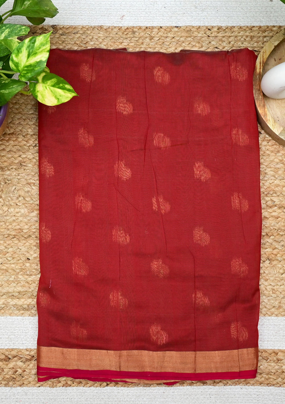 Chanderi Silk Meena Phool Saree- Red1 - Wefta