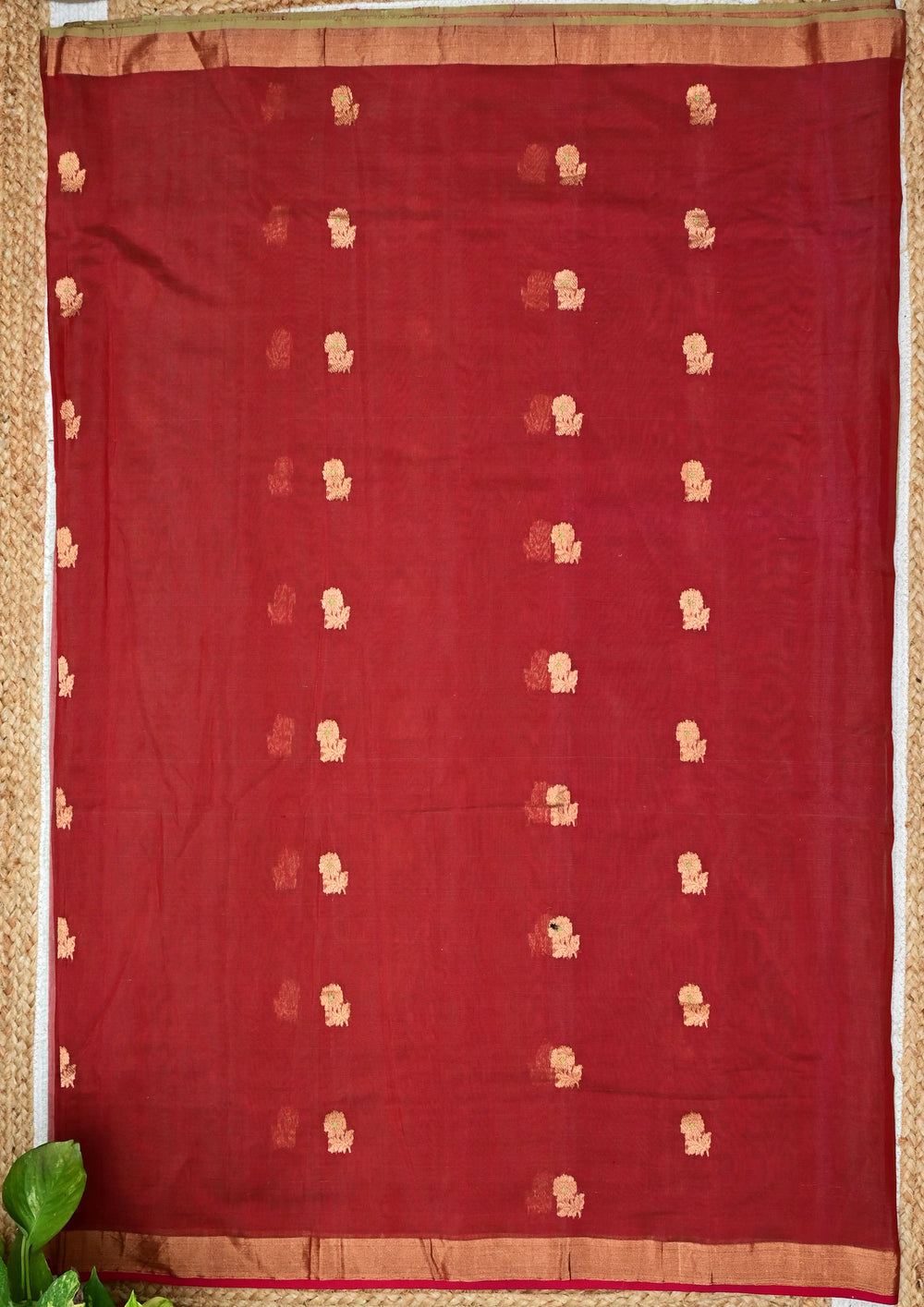 Chanderi Silk Meena Phool Saree- Red1 - Wefta