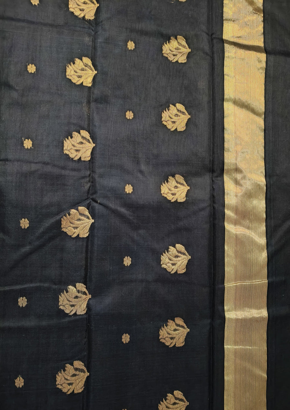 Chanderi Silk Saree - Bda phool buti - Black - Wefta