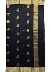 Chanderi Silk Saree - Bda phool buti - Black - Wefta