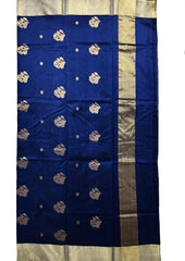Chanderi Silk Saree - Bda phool buti - Deep Blue - Wefta