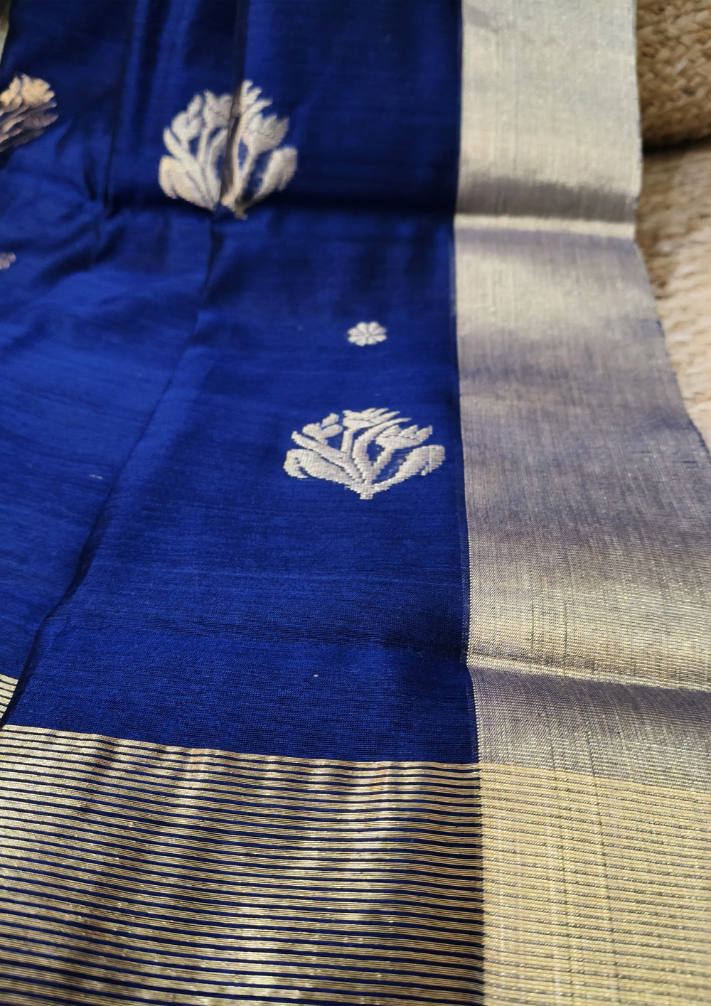 Chanderi Silk Saree - Bda phool buti - Deep Blue - Wefta
