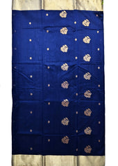 Chanderi Silk Saree - Bda phool buti - Deep Blue - Wefta