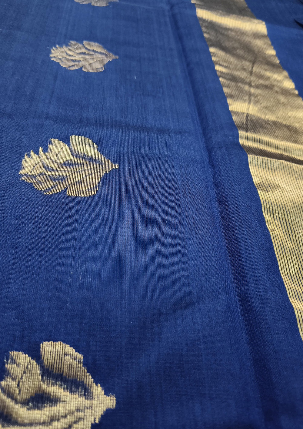 Chanderi Silk Saree - Bda phool buti - Deep Blue - Wefta