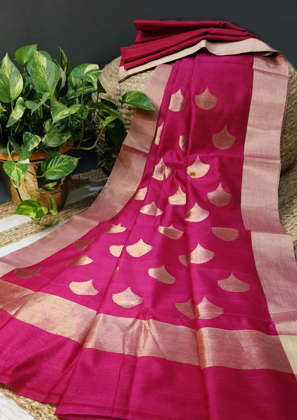 Chanderi Silk Saree - bund buti - Pink - Wefta