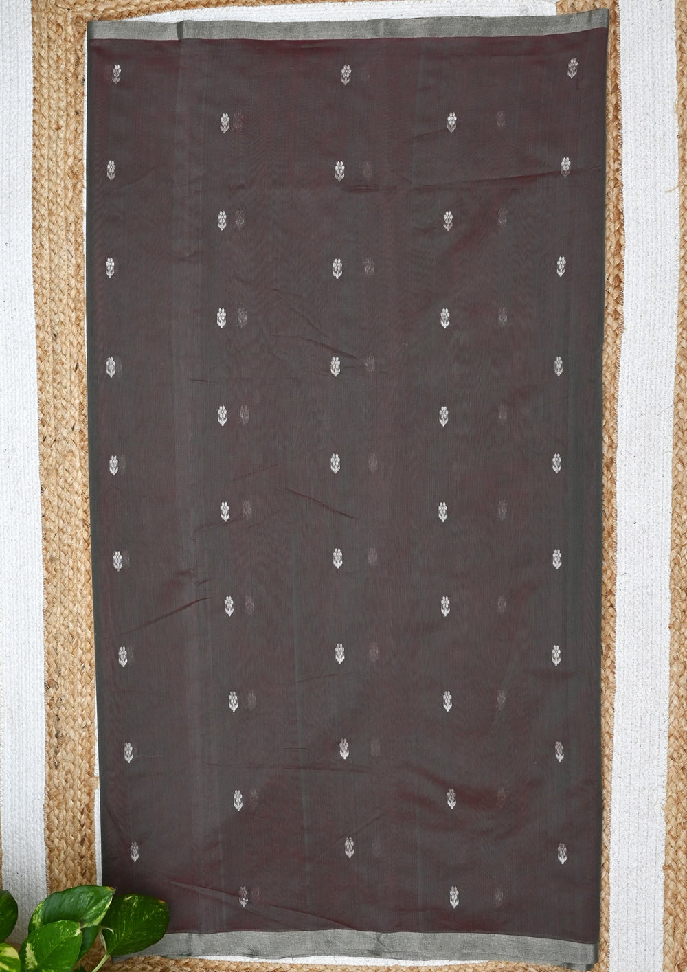 Chanderi Silk Saree Phool Buti- Brown - Wefta