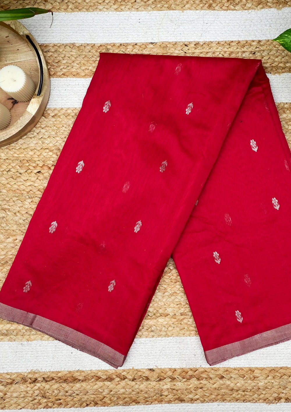 Chanderi Silk saree Phool Buti - Red - Wefta