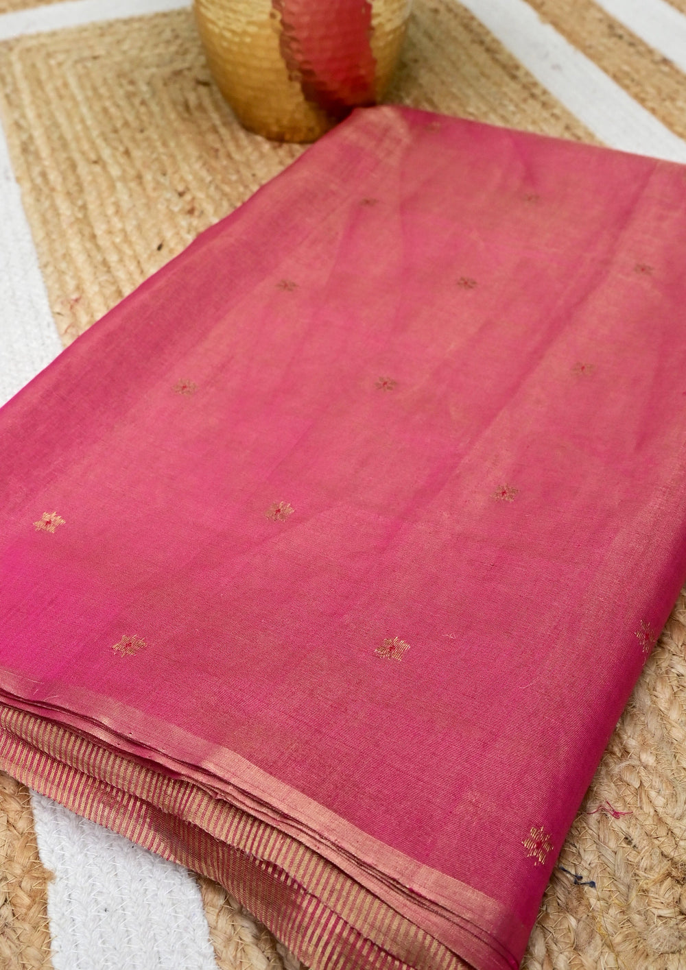 Chanderi Silk Saree Tissue- Pink - Wefta