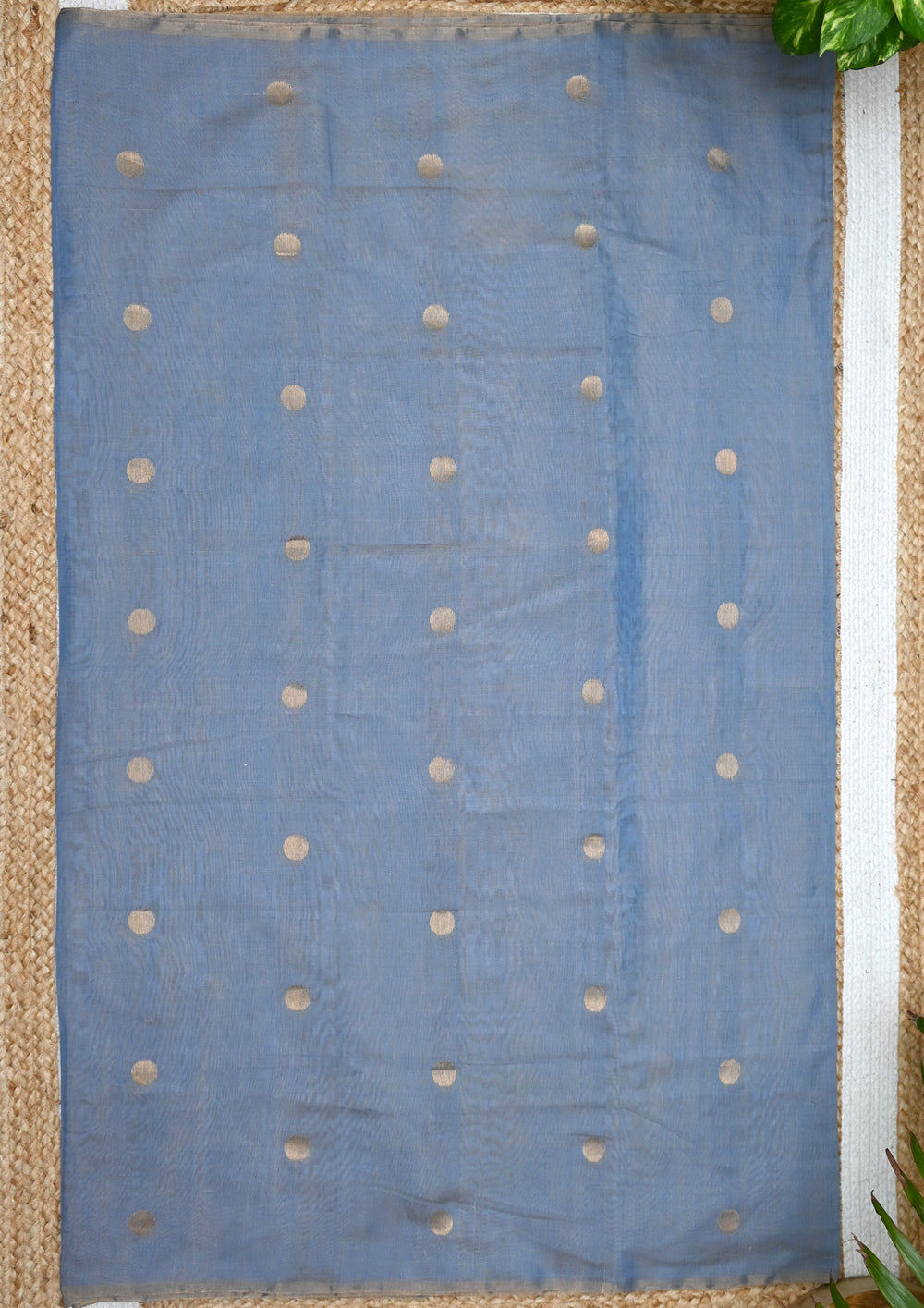 Chanderi Silk Tissue Saree Coin Buti- Blue - Wefta