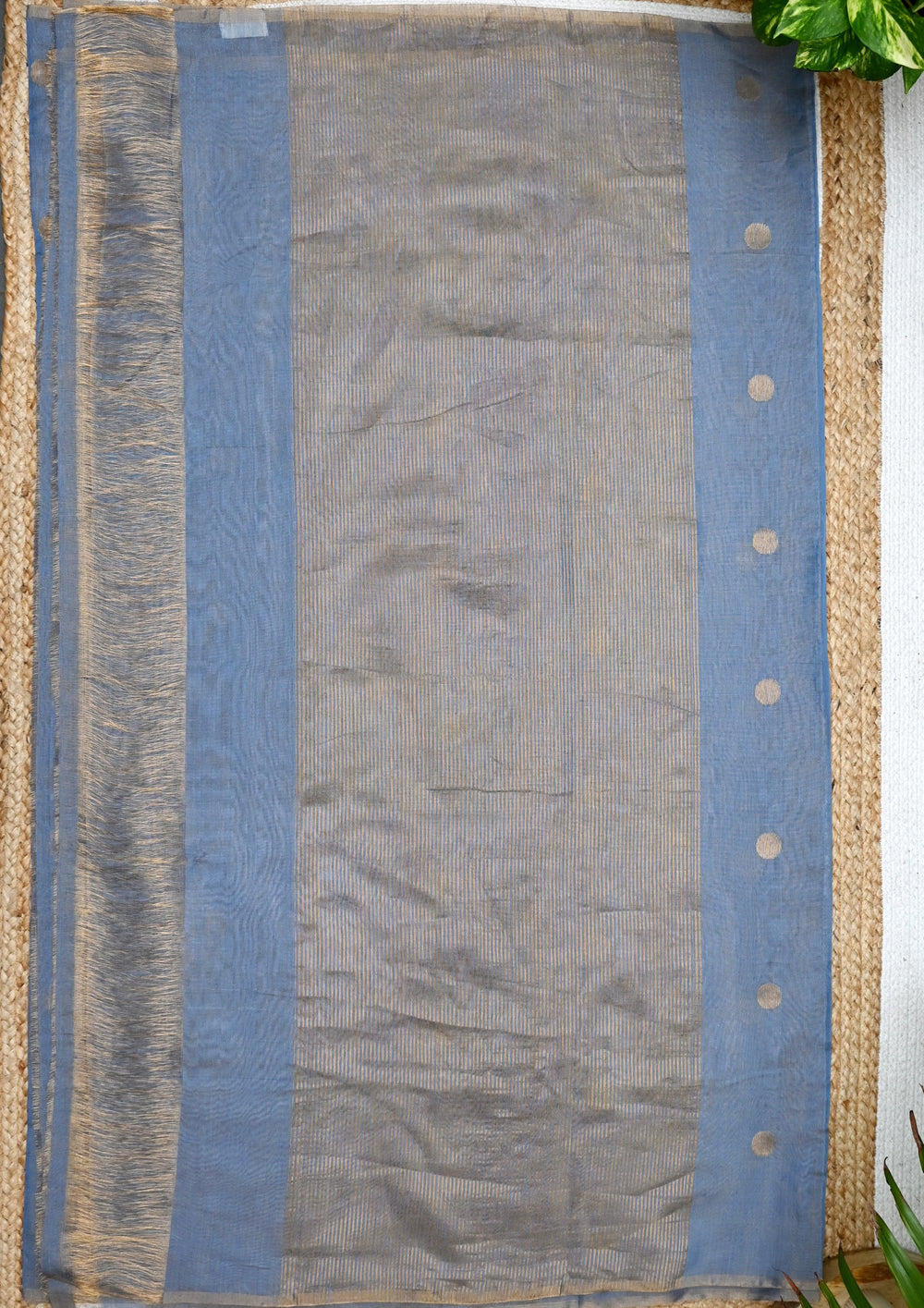 Chanderi Silk Tissue Saree Coin Buti- Blue - Wefta