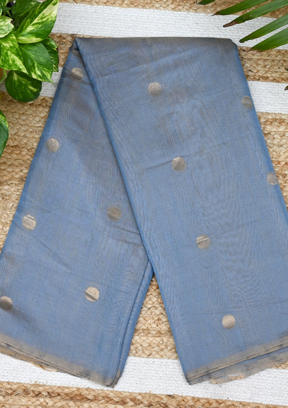 Chanderi Silk Tissue Saree Coin Buti- Blue - Wefta