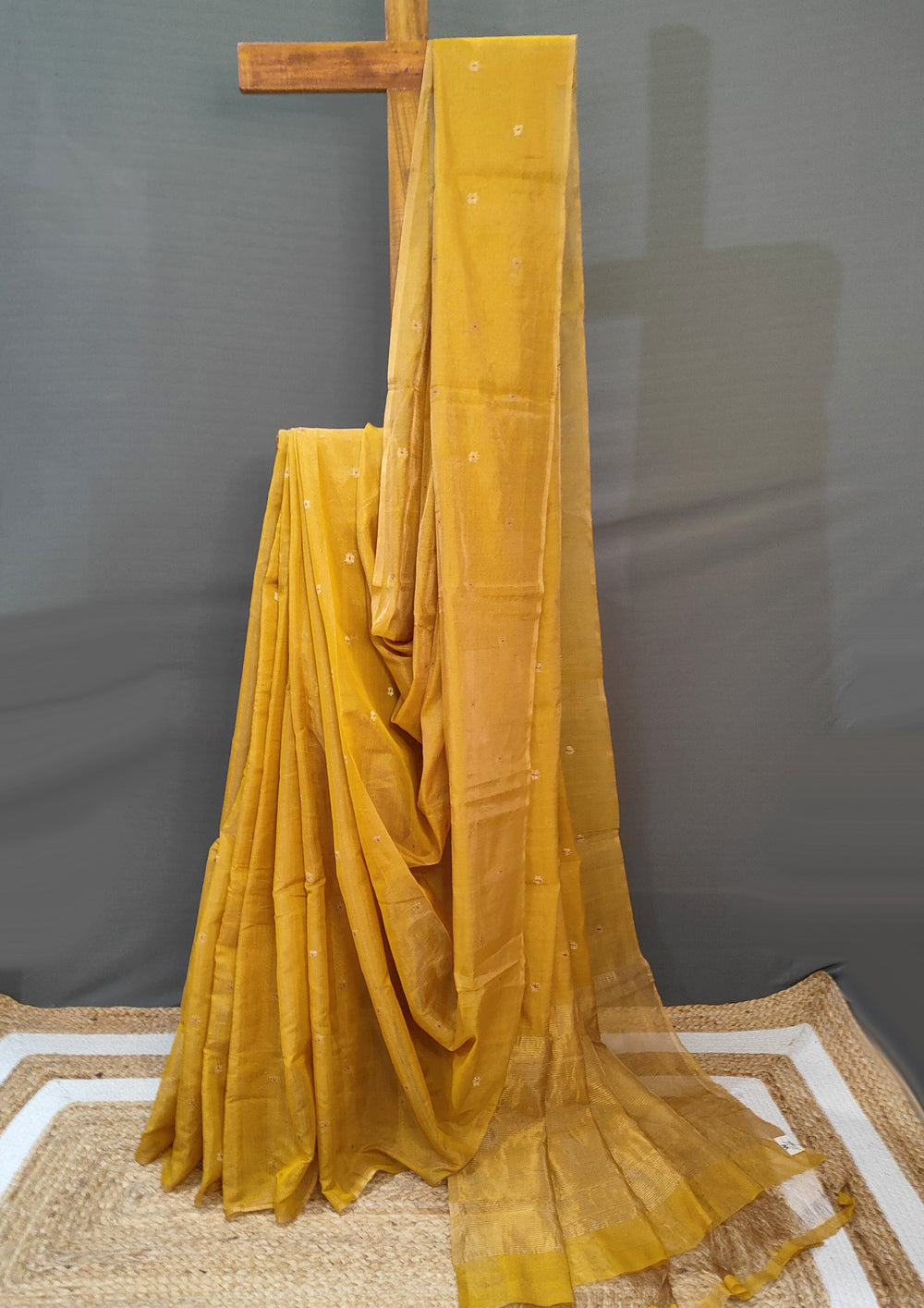 Chanderi Silk Tissue Saree- Mustard yellow - Wefta