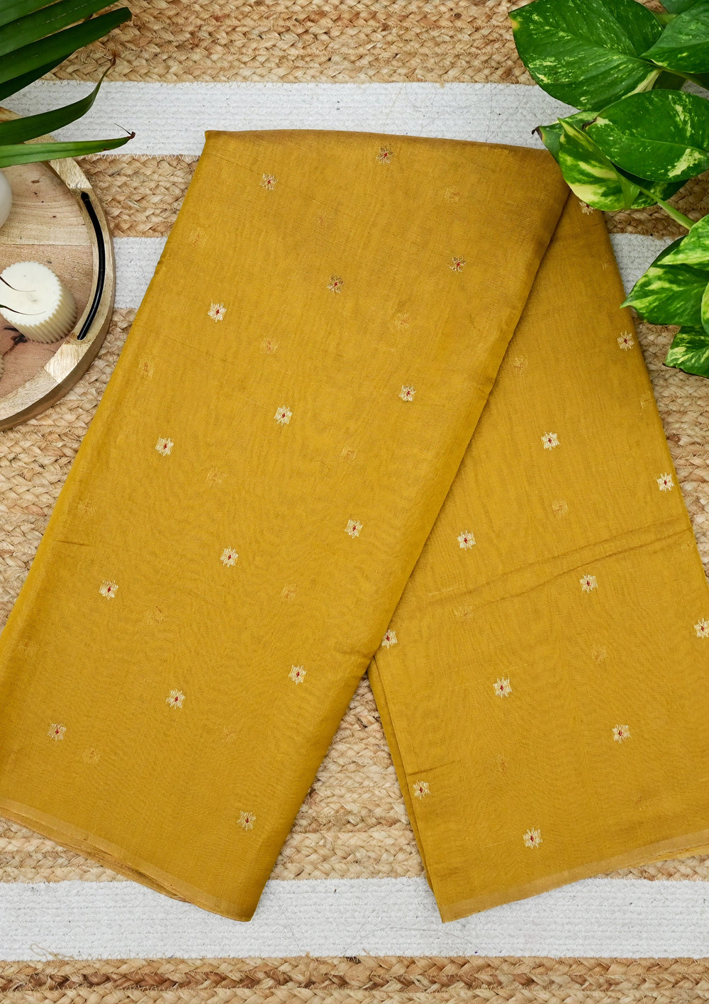 Chanderi Silk Tissue Saree- Mustard yellow - Wefta