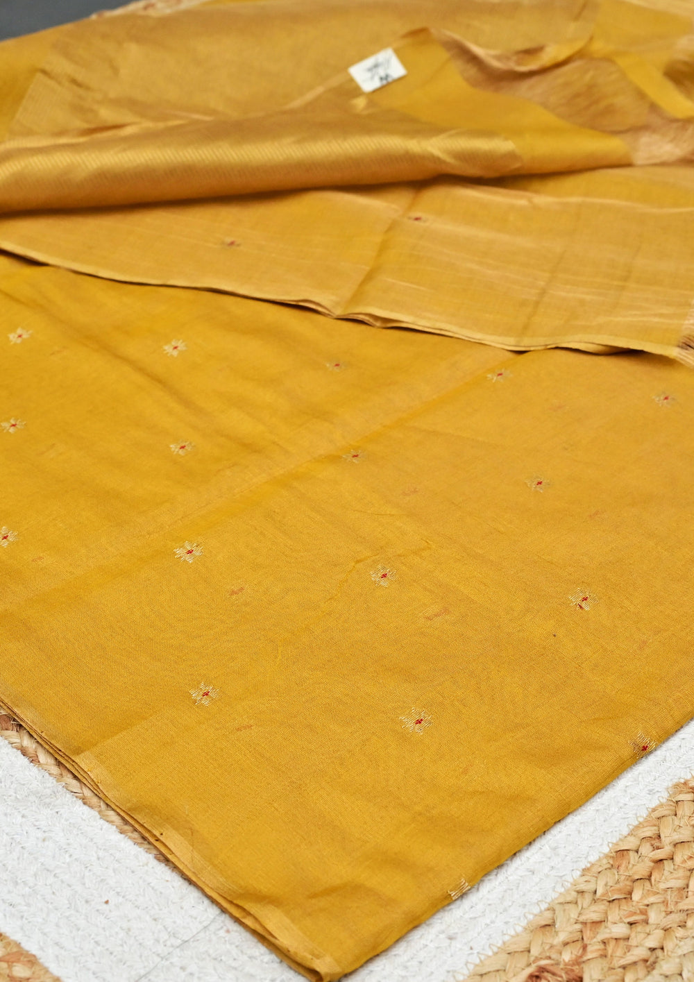 Chanderi Silk Tissue Saree- Mustard yellow - Wefta