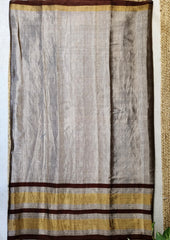 Chanderi Tissue Saree - Copper stripes - Wefta