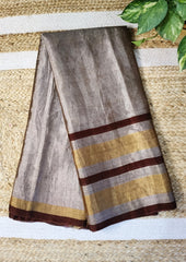 Chanderi Tissue Saree - Copper stripes - Wefta