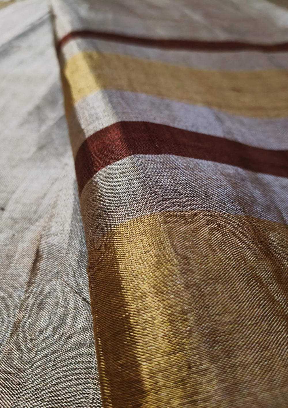 Chanderi Tissue Saree - Copper stripes - Wefta