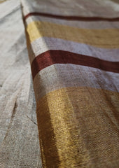 Chanderi Tissue Saree - Copper stripes - Wefta