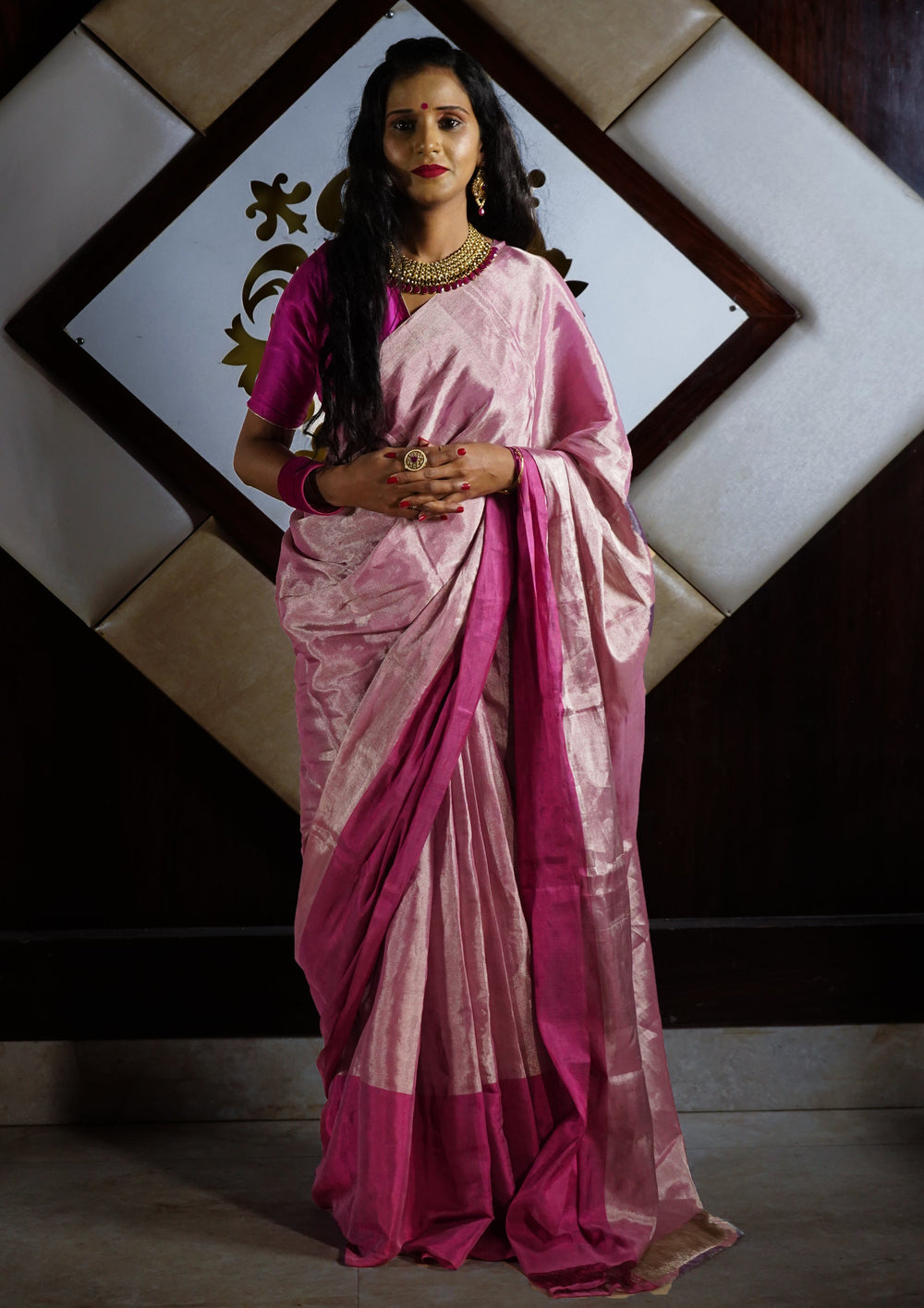 Chanderi Tissue Saree- Dhup Chav- Baby Pink - Wefta