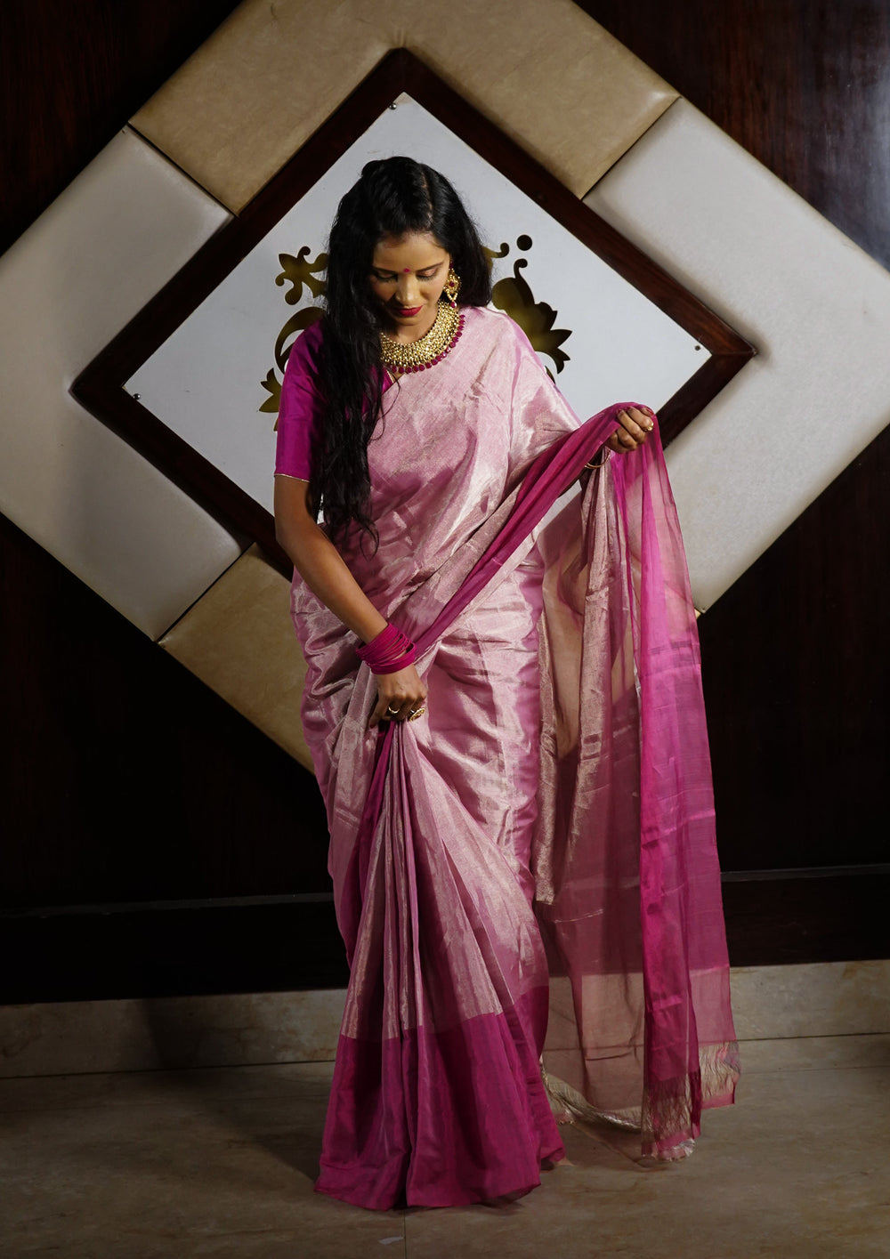 Chanderi Tissue Saree- Dhup Chav- Baby Pink - Wefta