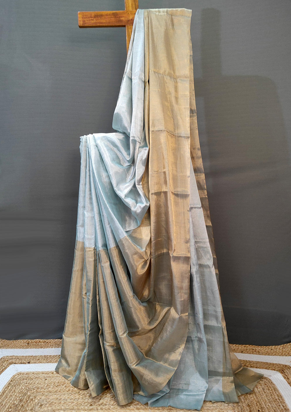 Chanderi Tissue Saree Dhup Chav- Blue Gold - Wefta