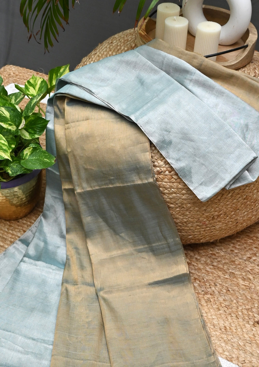 Chanderi Tissue Saree Dhup Chav- Blue Gold - Wefta