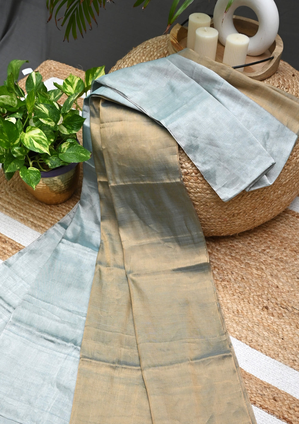 Chanderi Tissue Saree Dhup Chav- Blue Gold - Wefta