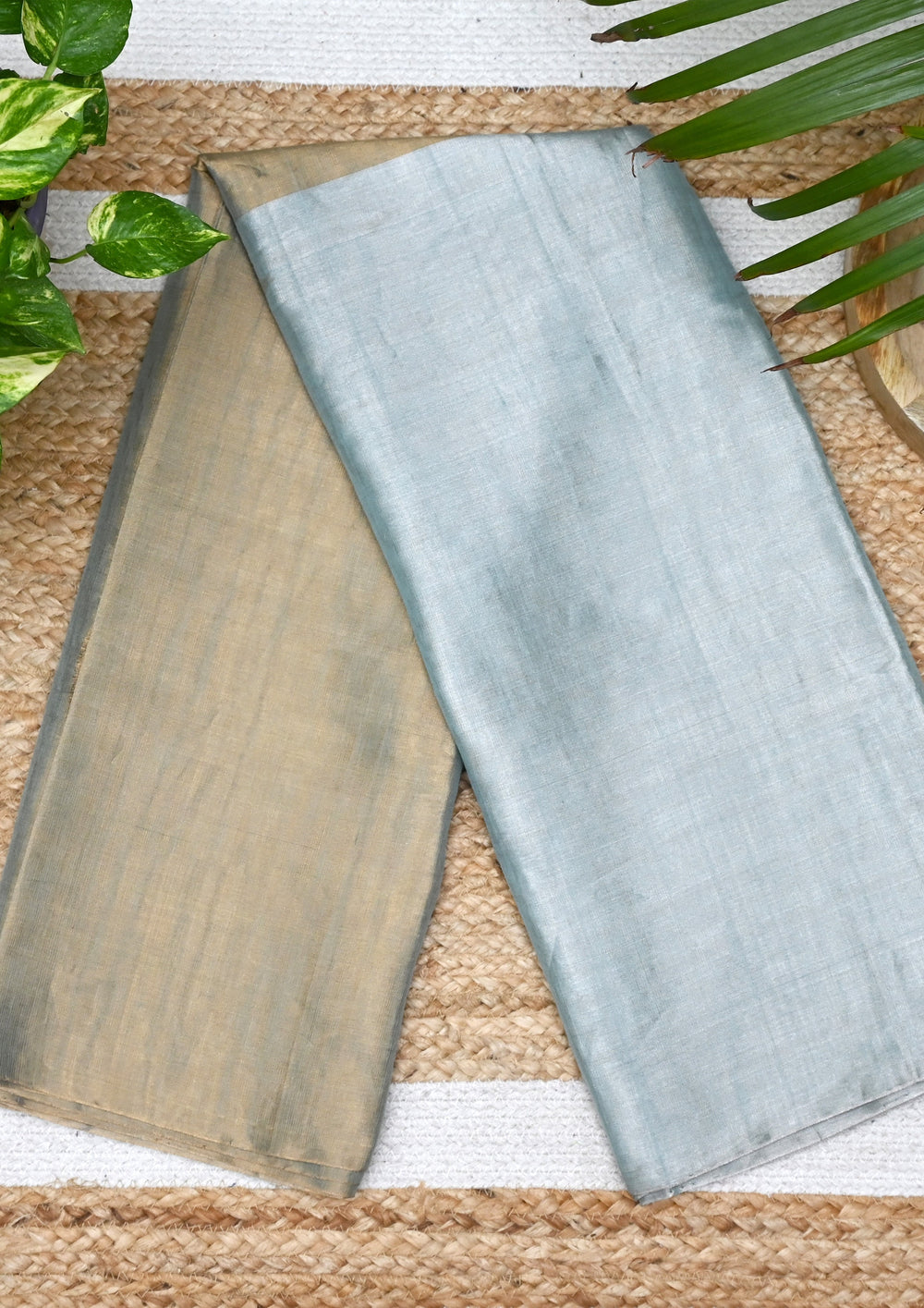 Chanderi Tissue Saree Dhup Chav- Blue Gold - Wefta