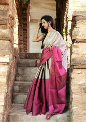 Chanderi Tissue Saree Dhup Chav - Pink & Copper - Wefta