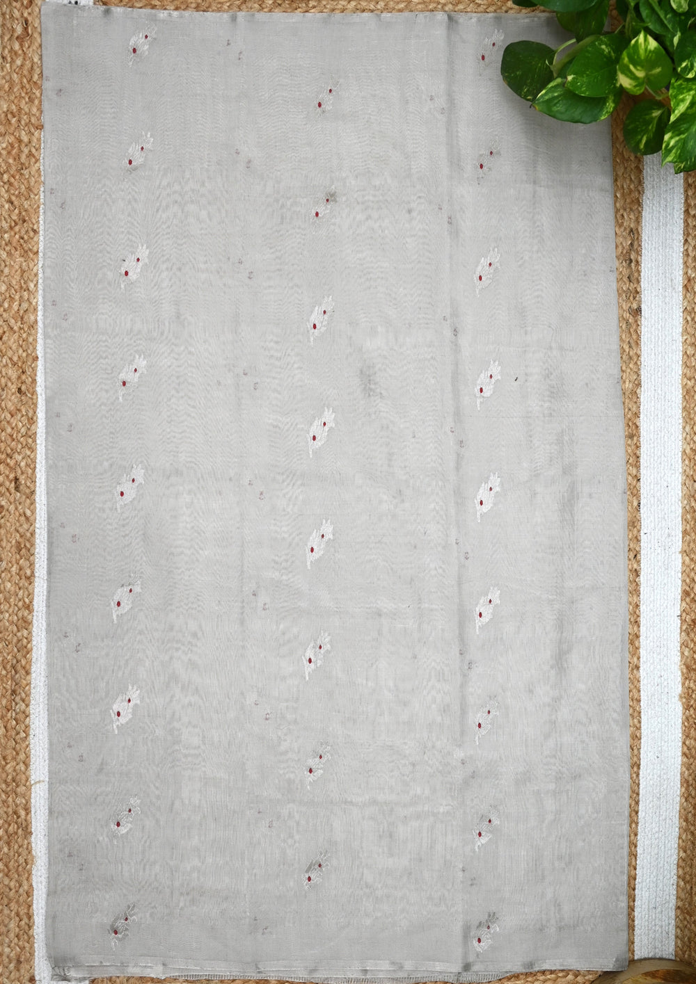 Chanderi Tissue Saree Meena Phool Buti- White - Wefta
