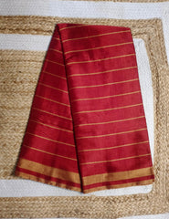 Chanderi Tissue Saree- Red & Gold Stripe - Wefta