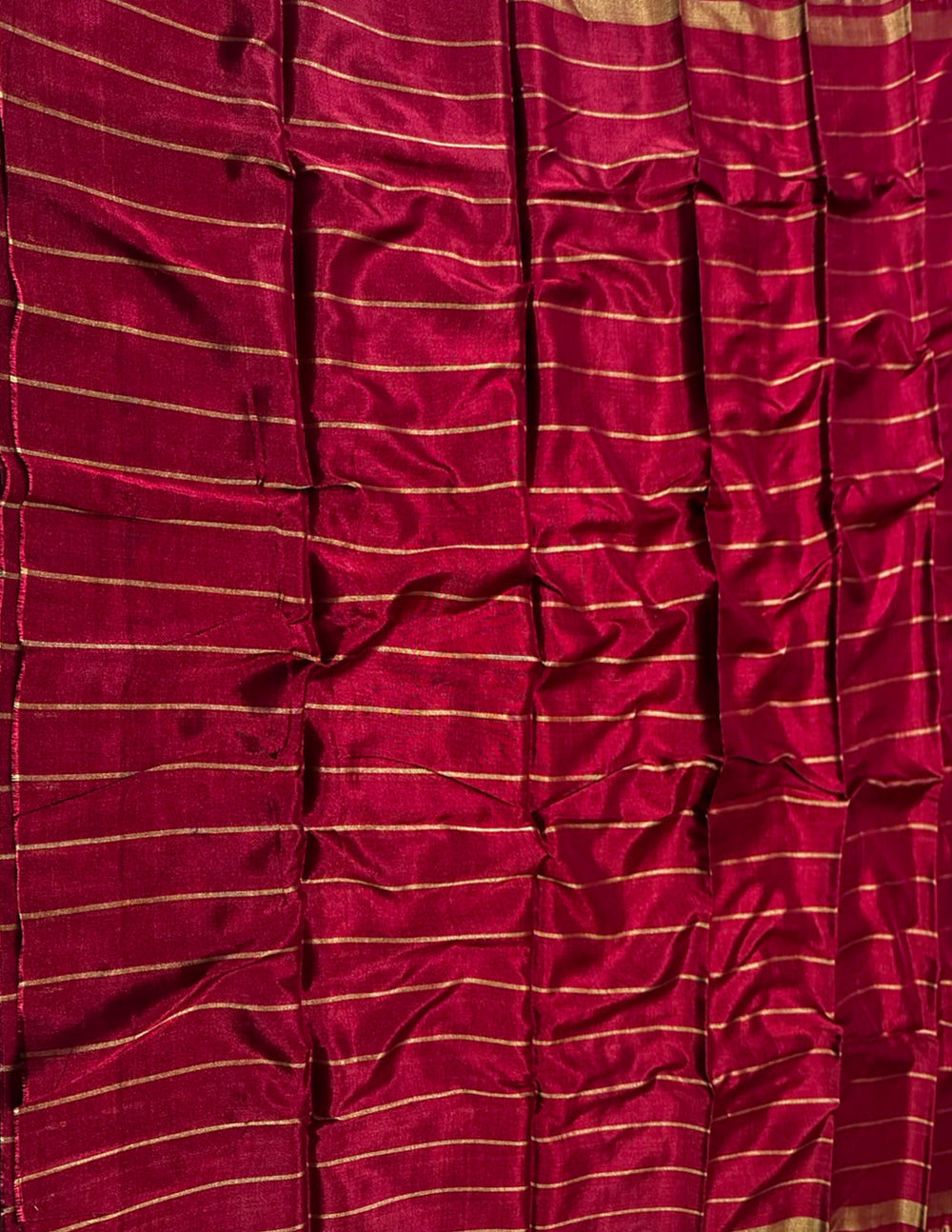 Chanderi Tissue Saree- Red & Gold Stripe - Wefta