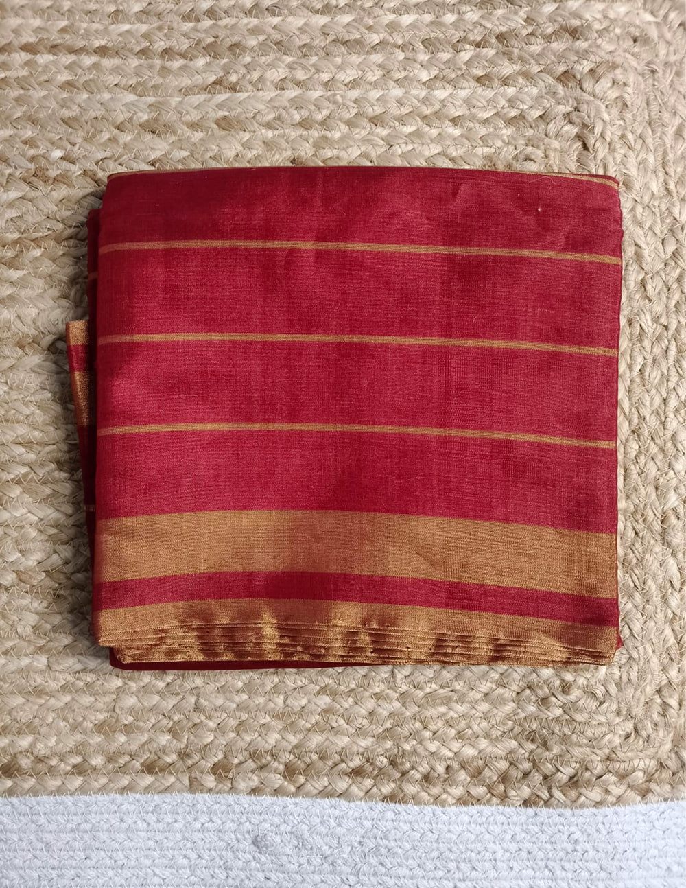 Chanderi Tissue Saree- Red & Gold Stripe - Wefta