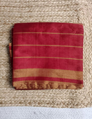 Chanderi Tissue Saree- Red & Gold Stripe - Wefta