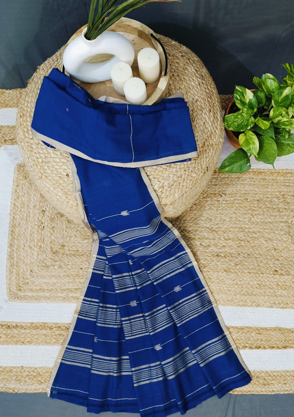 Cotton Jamdani Arrow Buti- Dark Blue - Wefta